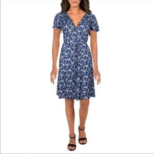 NWT French Connection Shikoku Cersier Print Faux Wrap Dress - Allure Blue Multi